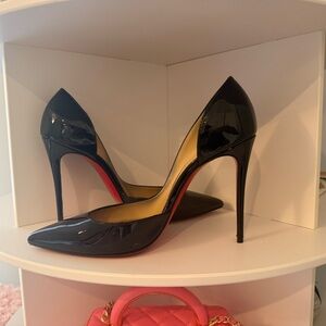 Louboutin Iriza 100 mm — size 38 Black Patent Leather Stiletto Heels Red Bottoms